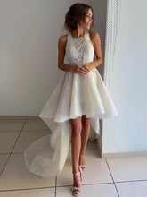 A-Line Lace Asymmetrical Wedding Dress with Square Neckline